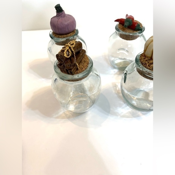 Glass Spice Jars Cork Lids Ceramic Food Knobs Barrel Jars Apothecary Set of 4 - Picture 8 of 10
